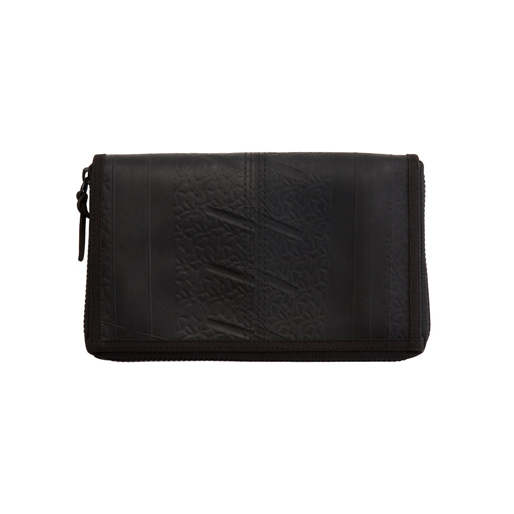 Paguro Upcycle black recycled rubber travel organiser pouch with zip closure and water resistant finish