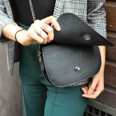 Becca Classic Black Vegan Saddle Bag by Paguro Upcycle