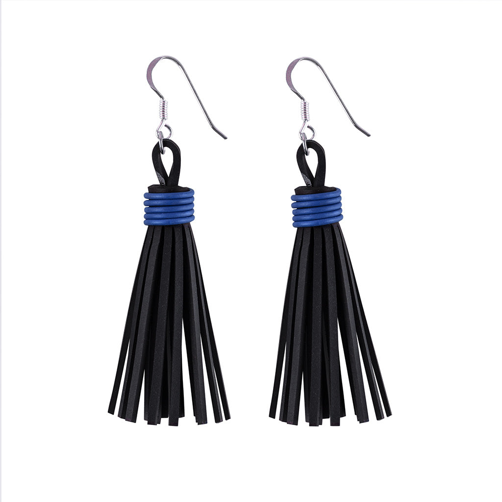 Asante Recycled Rubber Tassel Earrings by Paguro Upcycle