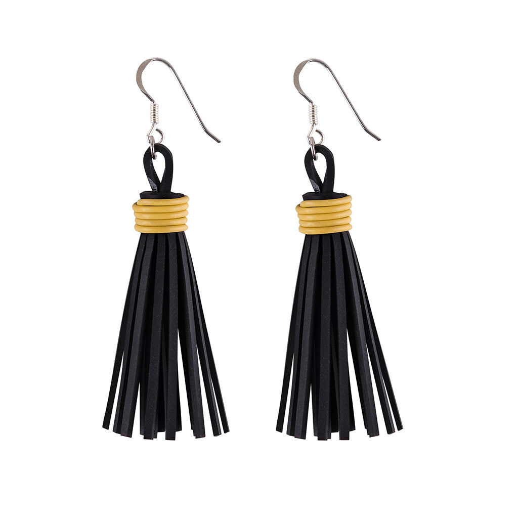 Asante Recycled Rubber Tassel Earrings by Paguro Upcycle