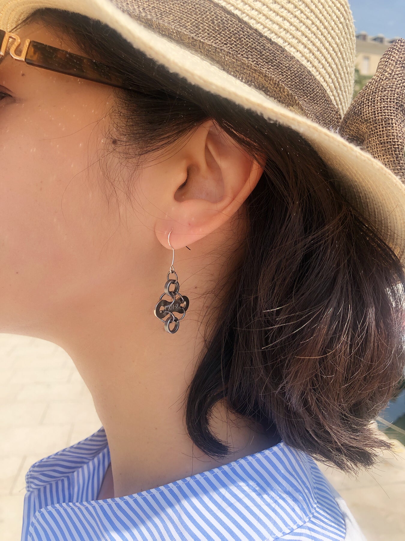 Diamond Stainless Steel Bicycle Chain Earrings by Paguro Upcycle