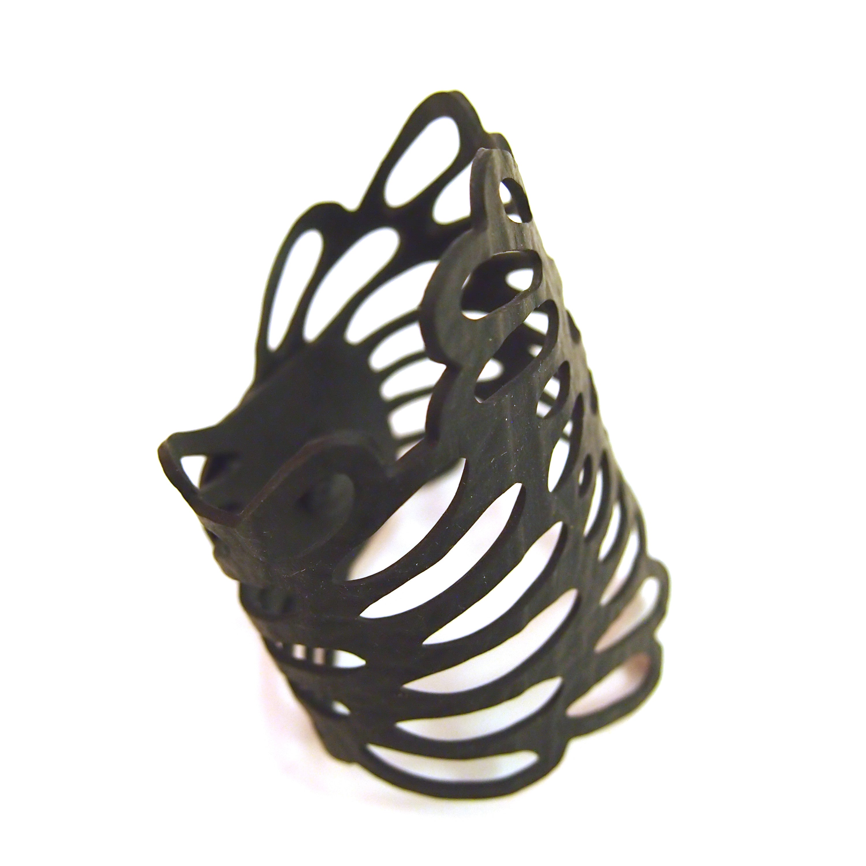 Paguro Upcycle black recycled rubber bracelet with intricate cut-out design and adjustable closure