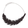 Paguro Upcycle upcycled feather necklace with black detailed feather pendant on silver chain