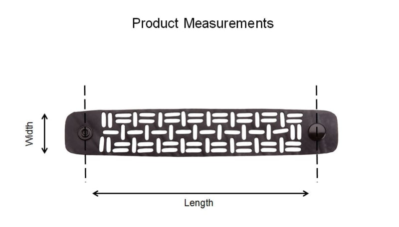 Paguro Upcycle recycled rubber bracelet showing length and width measurements with black textured design