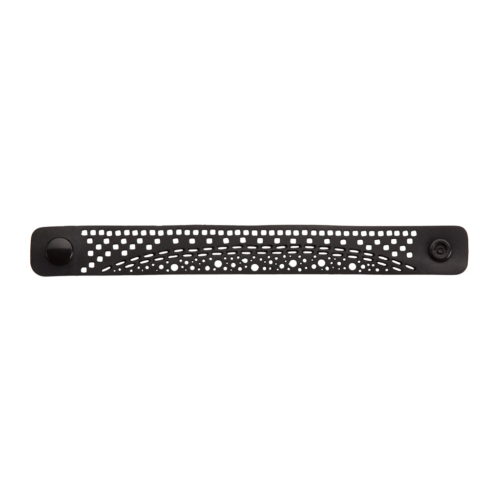 Paguro Upcycle black recycled rubber bracelet with perforated design and snap button closure
