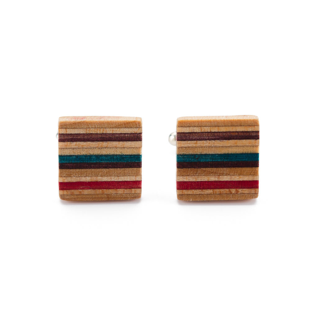 Multicolour Recycled Skateboard Square Cufflinks by Paguro Upcycle