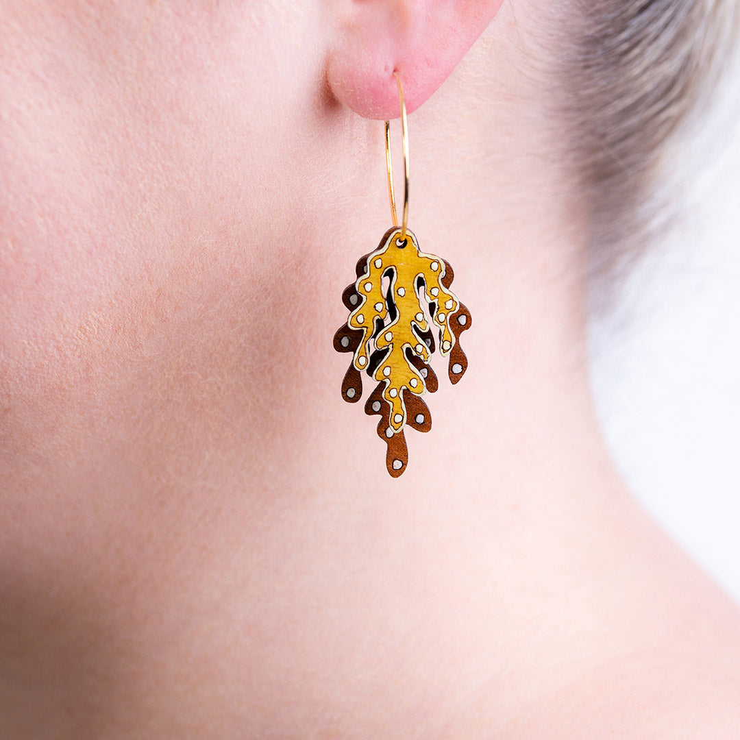 Coral Eco-friendly Recycled Wood & Gold Earrings