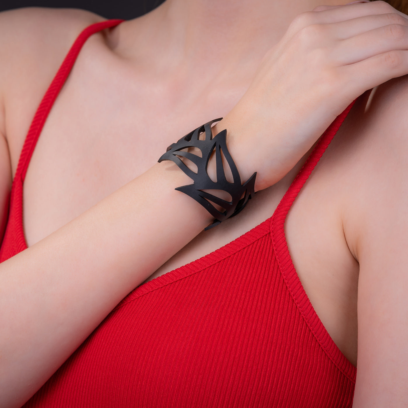 Black Tulip Rubber Bracelet by Paguro Upcycle