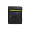 Paguro Upcycle black recycled rubber handbag with green zipper and compact square design