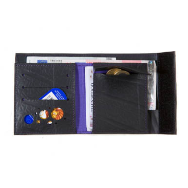 Paguro Upcycle vegan recycled wallet in black with multiple card slots and coin pocket