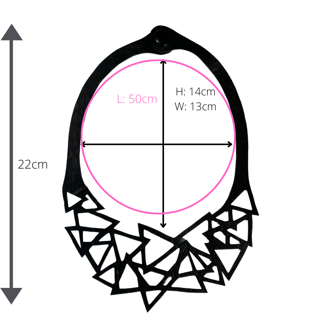 Paguro Upcycle geometric recycled necklace in black with abstract triangular shapes and adjustable length