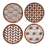 Paguro Upcycle Japanese pattern drink coasters set of four wooden round designs