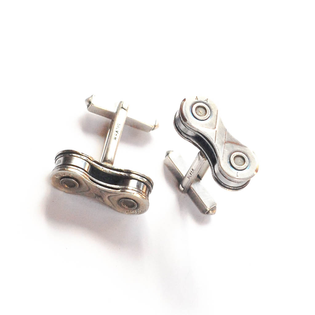 Paguro Upcycle recycled bicycle chain cufflinks made from upcycled metal bike chains