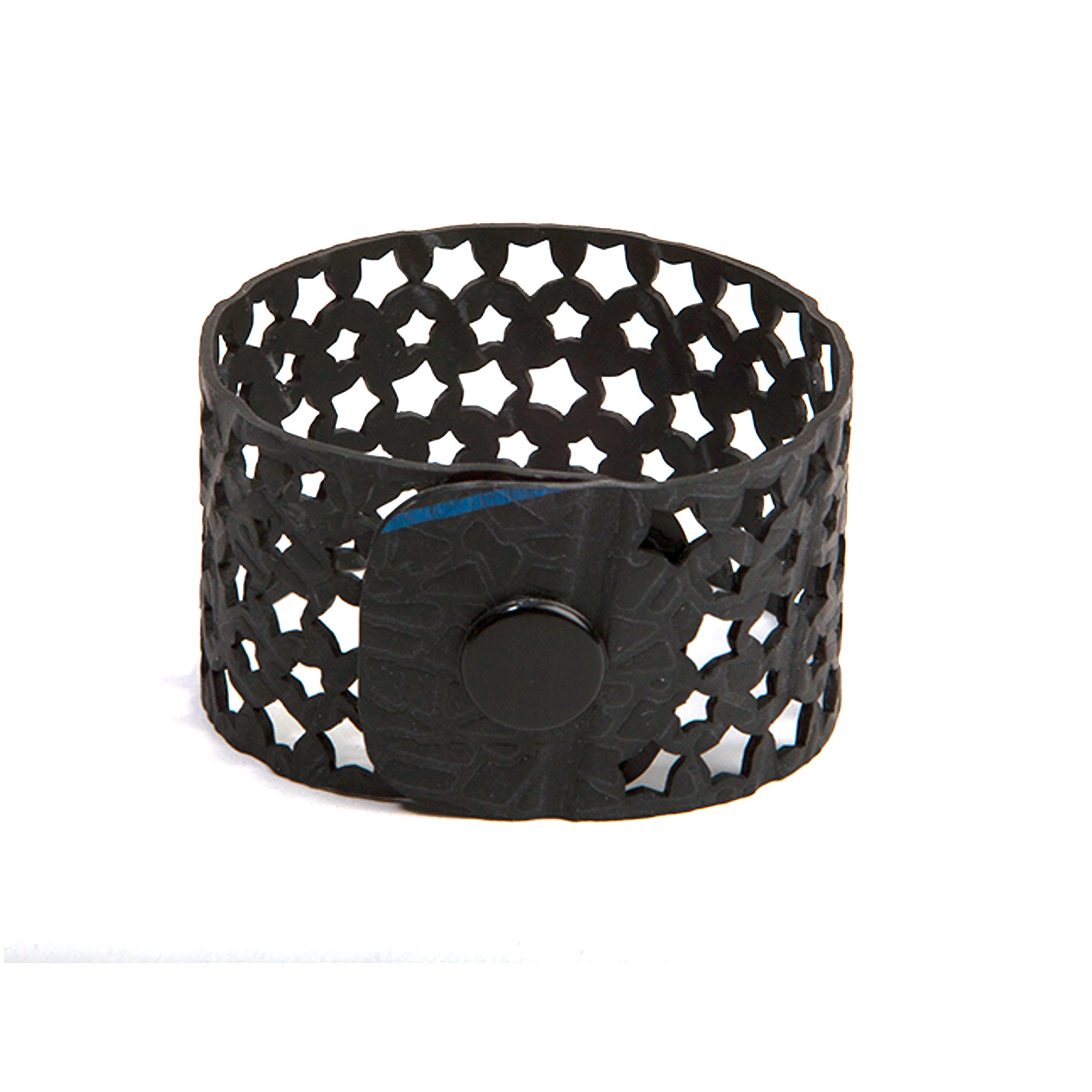 Paguro Upcycle black recycled rubber bracelet with star cutout design and button clasp