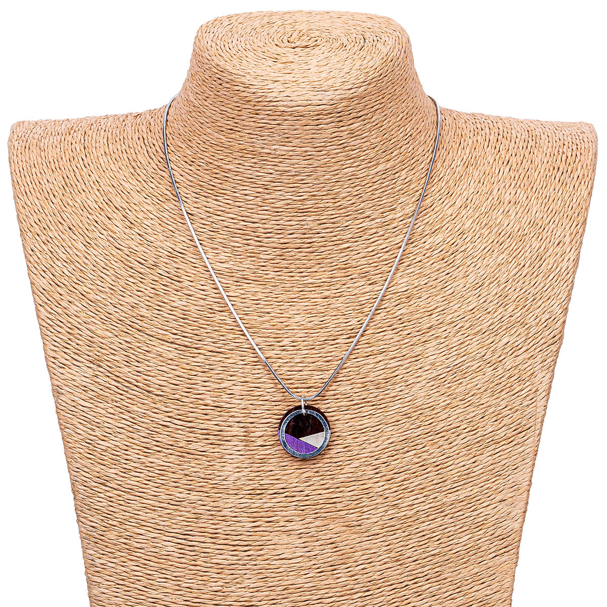 Paguro Upcycle recycled wood silver necklace with geometric pendant on a silver chain