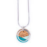 Paguro Upcycle recycled wood silver necklace with circular wooden pendant and turquoise inlay