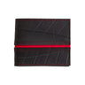 Paguro Upcycle vegan wallet made from inner tube with black textured design and red stitching