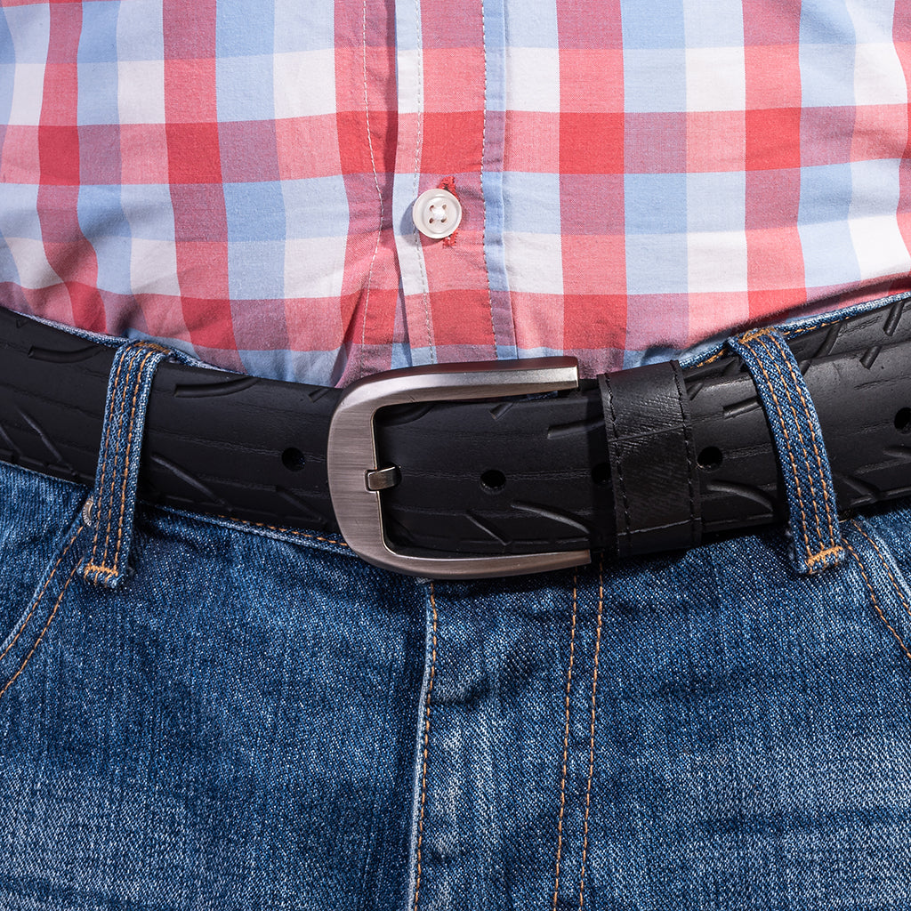 Stylish recycled motorbike Tyre Rubber belt featuring a durable buckle and unique design for casual wear