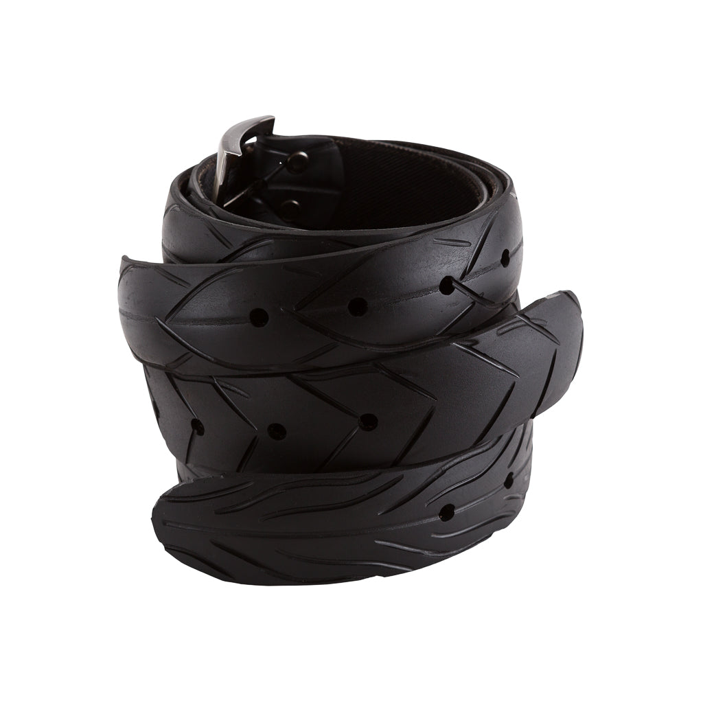 Paguro Upcycle recycled motorbike Tyre Rubber belt featuring a unique textured design and adjustable buckle
