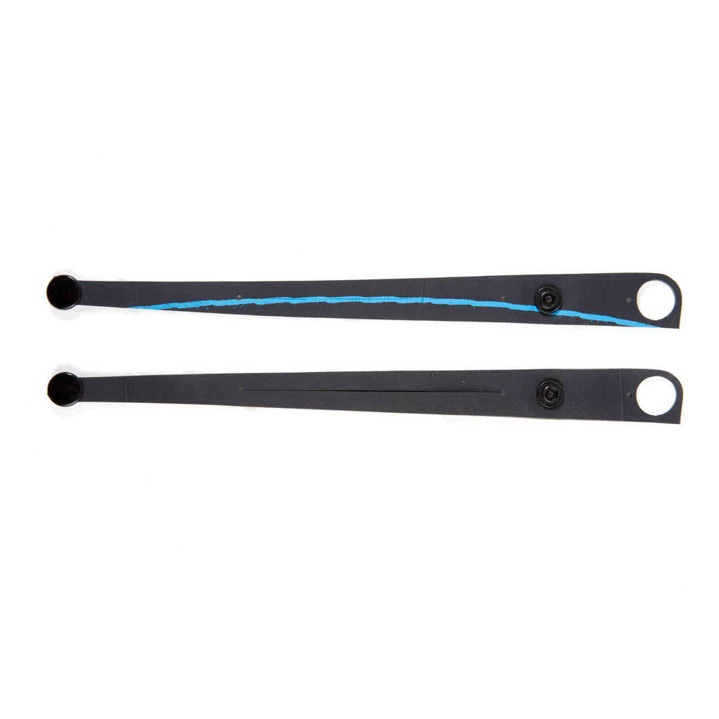 Paguro Upcycle black and blue upcycled inner tube bracelet laid flat with button closure