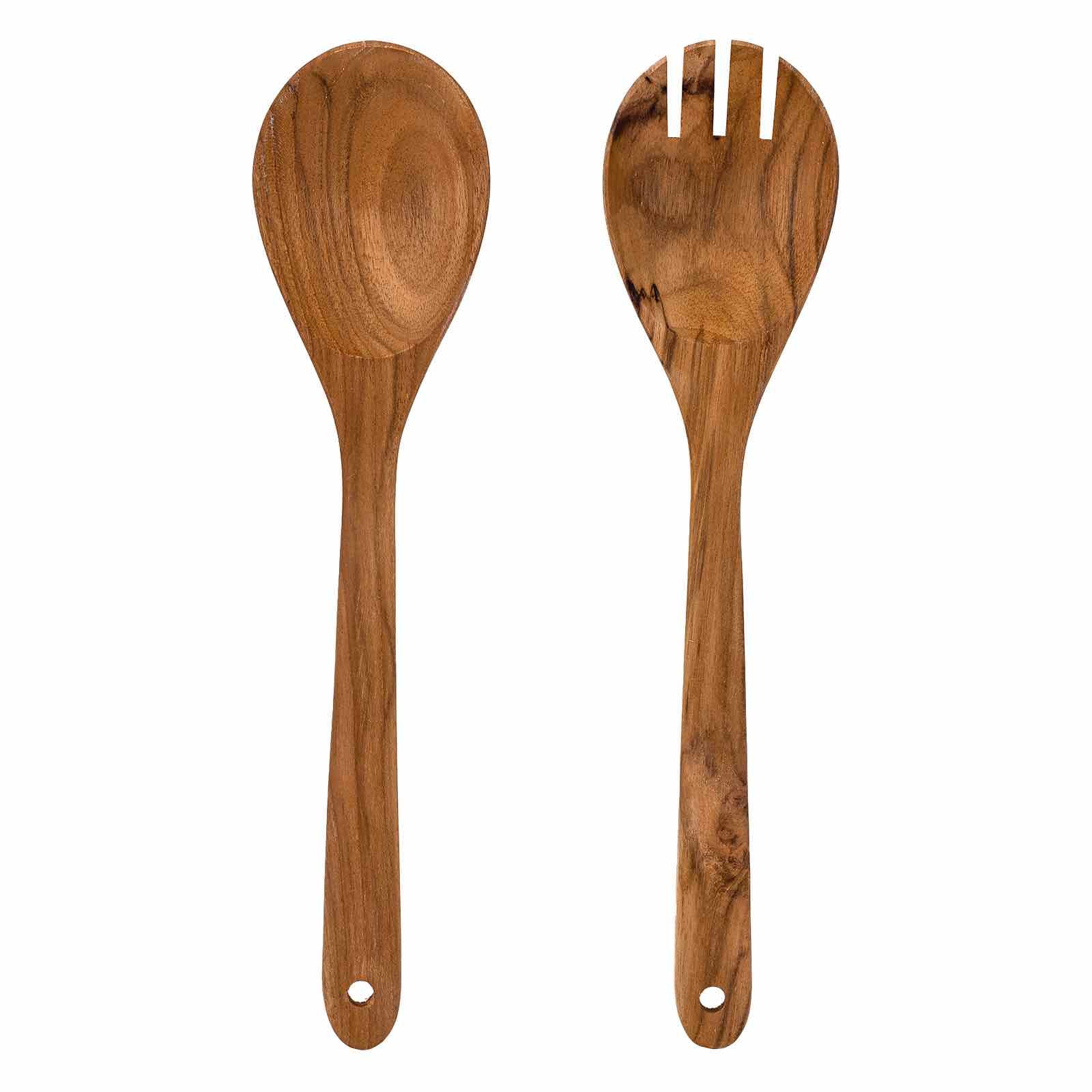 Paguro Upcycle upcycled wooden salad servers spoon and fork set with natural wood grain