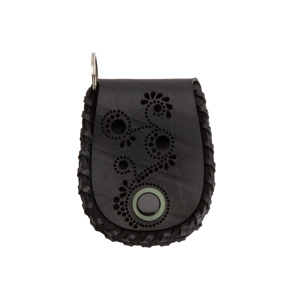 Paguro Upcycle black vegan coin purse with floral design and braided edges