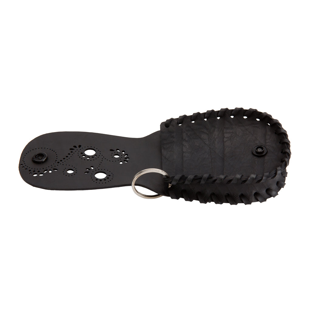 Paguro Upcycle black vegan coin purse with snap closure and decorative stitching